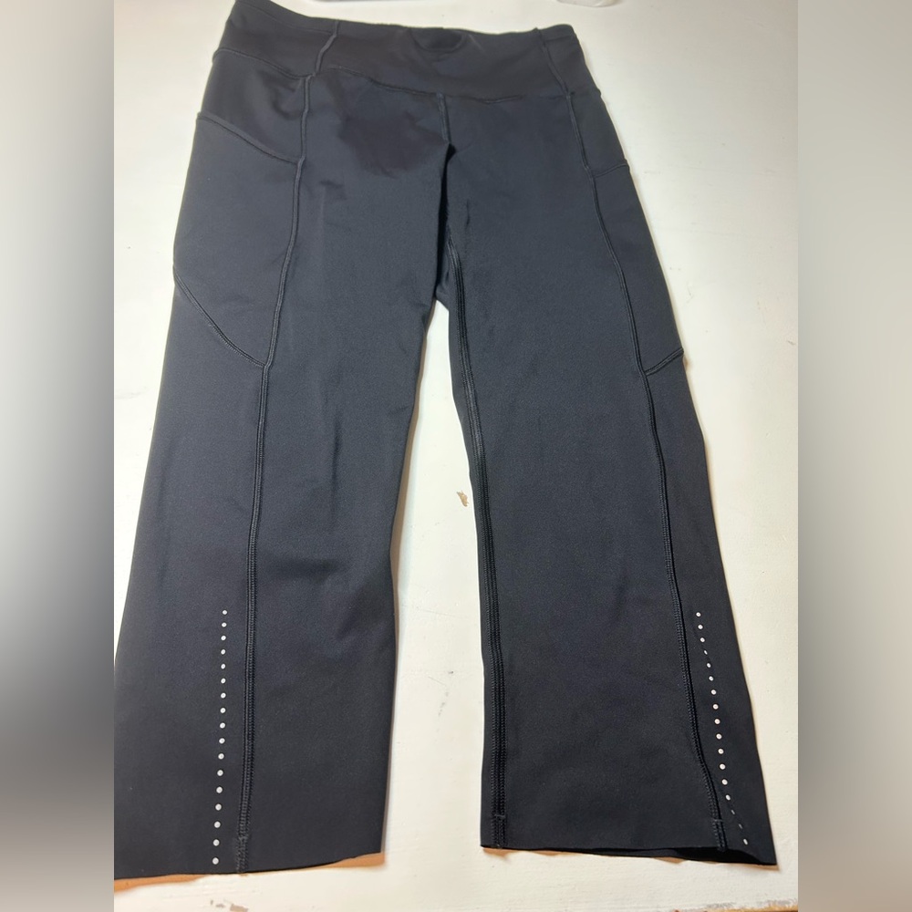 Lululemon Women Fast‎ Free HR Crop 19” Leggings Reflective Black LW6AS5S Size 6